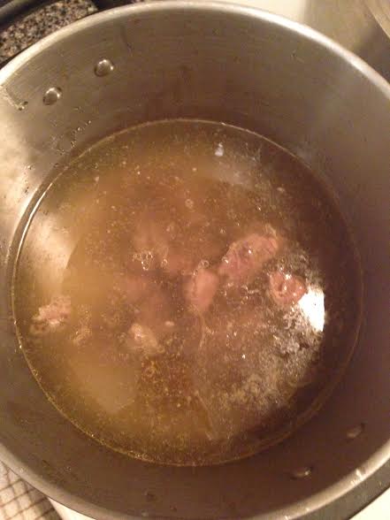 This is what the broth will look like once done and drained. I had already cut up the meat and added to the broth.